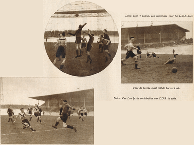 874776 Collage van 3 foto's betreffende de voetbalwedstrijd tussen D.O.S. (Utrecht) en E.D.O. (Haarlem), in Stadion ...